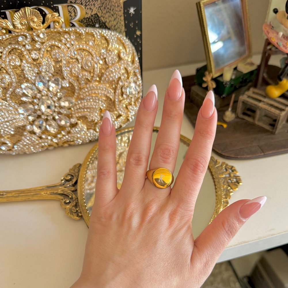 Personalized ‘K’ Faux Gold Plated Stainless Steel Ring SZ 5.5
